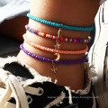 Shangjie OEM Joyas Fashion Summer Beach Bijoux Bijoux pour femmes Lock Star Moon Handmated Anklet Set Colorful Bead Anklet